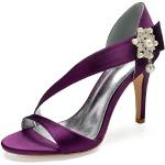 Zapatos lila de goma de tacón de verano de punta abierta formales acolchados talla 41 para mujer 
