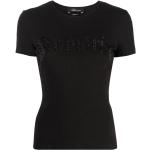 Camisetas negras de algodón de manga corta rebajadas manga corta con cuello redondo con logo Blumarine con pedrería talla XS para mujer 