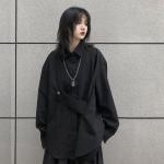 Blusas negras de popelín de manga larga manga larga asimétrico talla L para mujer 