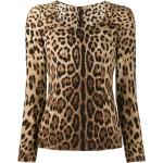 Blusas marrones de seda de manga larga manga larga con cuello redondo leopardo Dolce & Gabbana talla 3XL para mujer 