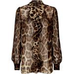 Blusas marrones de gasa de manga larga manga larga leopardo Dolce & Gabbana con volantes talla XXL para mujer 