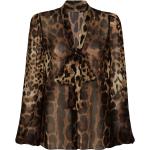 Blusas marrones de gasa de manga larga manga larga leopardo Dolce & Gabbana con lazo talla 3XL para mujer 