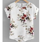 Camisetas de poliester de manga corta tallas grandes manga corta con cuello redondo floreadas con motivo de flores talla XXL para mujer 