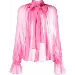 Blusas rosas de seda de manga larga manga larga con lazo para mujer 