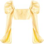 Blusas amarillas de poliester de manga larga rebajadas manga larga con escote cuadrado talla XXL para mujer 