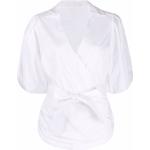 Blusas blancas de poliester de manga corta manga corta con escote V con lazo para mujer 