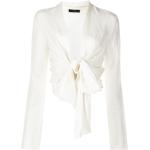 Blusas blancas de lino de manga larga manga larga con escote V talla XS para mujer 