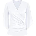 Blusas blancas de gasa de manga larga de verano manga larga con escote V con volantes talla M para mujer 