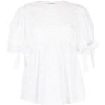 Blusas blancas de algodón con pliegues rebajadas con cuello redondo de encaje con lazo talla L para mujer 