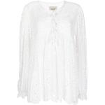 Blusas blancas de manga larga manga larga con cuello redondo con crochet Talla Única para mujer 