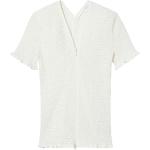 Blusas blancas de algodón de manga corta rebajadas manga corta de punto con crochet para mujer 
