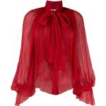 Blusas rojas de gasa de seda  arrugadas con lazo para mujer 