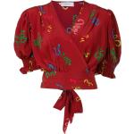 Blusas estampadas rojas de seda con lazo talla XL para mujer 