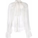 Blusas blancas de seda de manga larga manga larga con lazo para mujer 