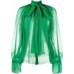 Blusas verdes de seda de manga larga manga larga con lazo para mujer 