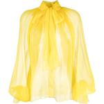 Blusas amarillas de seda de manga larga manga larga con lazo para mujer 