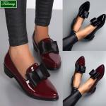Zapatos rojos de cuero de tacón de punta puntiaguda informales para mujer 