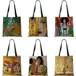 Bolsas de mano de tela de lino con pintura al óleo personalizada para mujer, bolso de moda Gustav Klimt Ladise, bolsos de compras de gran capacidad
