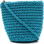 Bolsos saco azules de algodón con logo con crochet de materiales sostenibles para mujer 
