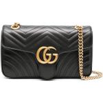 Bolsos negros de piel de moda plegables con logo Gucci Marmont para mujer 