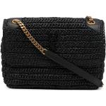 Bolsos negros de rafia de moda plegables con logo Saint Laurent Paris con crochet para mujer 