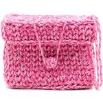 Bolsos rosas de algodón de moda plegables con logo con crochet para mujer 