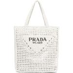 Bolsos blancos de paja de moda con logo Prada para mujer 