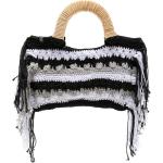 Bolsos negros de algodón de moda con rayas con crochet de materiales sostenibles para mujer 