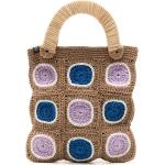 Bolsos patchwork marrones de algodón con logo con crochet de materiales sostenibles para mujer 