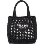 Bolsos negros de paja de moda con logo Prada con crochet para mujer 