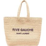 Bolsos beige de paja de moda con logo Saint Laurent Paris Rive Gauche para mujer 