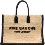 Bolsos beige de paja de piel con logo Saint Laurent Paris Rive Gauche para mujer 