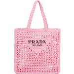 Bolsos rosas de paja de moda con logo Prada para mujer 