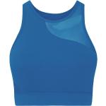 Sujetadores deportivos azules de tejido de malla rebajados con sujeción media con escote asimétrico talla S para mujer 