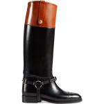 Botas altas negras de cuero con tacón cuadrado con logo Gucci talla 38 para mujer 