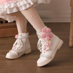 Botas blancas de caucho de caña baja  de otoño con cordones de punta redonda con tacón hasta 3cm floreadas con purpurina talla 43 para mujer 