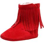 Botas rojas de ante de caña baja  de otoño de punta redonda vintage con flecos talla 23 para mujer 