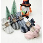 Botas planas de algodón de otoño para navidad con hebilla de punta redonda con rayas para mujer 