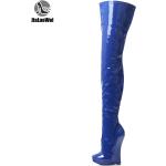 Botas altas azules con tacón de cuña con tacón más de 9cm talla 36 para mujer 