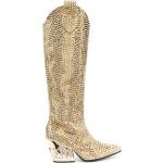 Botas doradas de piel de caña baja  rebajadas con tacón cuadrado con cremallera con logo Philipp Plein talla 39 para mujer 