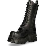 Botas negras de goma de piel  con cordones de punta redonda militares metálico New Rock talla 36 para mujer 
