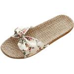 Sandalias beige de lino con plataforma de invierno de punta abierta con flecos talla 35 para mujer 