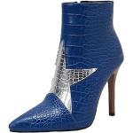 Botas azules de piel de caña baja  con cordones de punta redonda vintage con pedrería talla 42 para mujer 