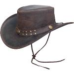 Brandslock Sombrero vintage de ala ancha para hombre, color negro y marrón, estilo australiano, Marrón, L