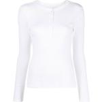 Camisetas blancas de algodón con botones manga larga con cuello redondo para mujer 