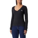 Camisetas negras de algodón de cuello pico rebajadas manga larga de punto Calvin Klein Jeans talla XS para mujer 
