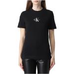 Camisetas negras de algodón de algodón  rebajadas informales con logo Calvin Klein Jeans talla XL para mujer 