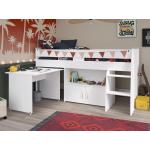 Cama combinada MARCELLE - Con escritorio y compartimentos - 90x200 cm - Blanco