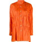 Camisas naranja de poliester de manga larga manga larga arrugadas Issey Miyake asimétrico talla S para mujer 