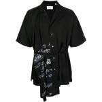 Camisas estampadas negras de poliester rebajadas manga corta asimétrico talla XS para mujer 